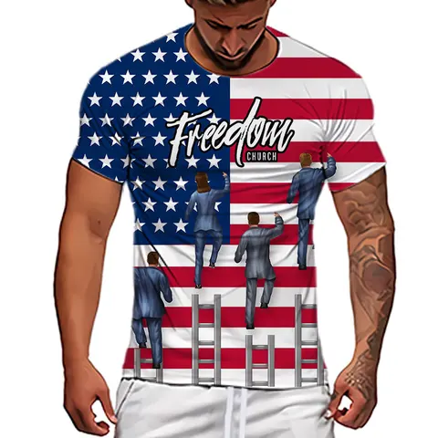 Уличная мода Harajuku, Мужская футболка с рисунком американского флага и коротким рукавом, Повседневная футболка с принтом Иисуса, спортивная одежда с круглым вырезом на лето