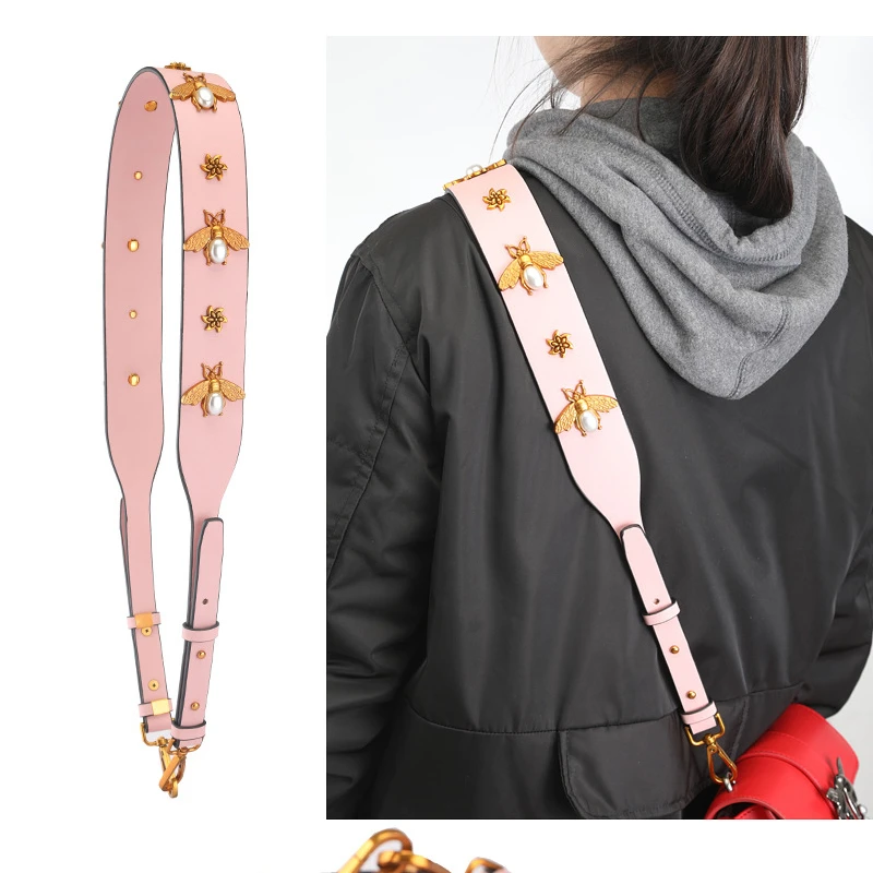New Soft Leather Bag Strap Color Rivet Handbags Belts Women Bags Strap Leather Handle Accessory Bag Parts Icon Bag Belts