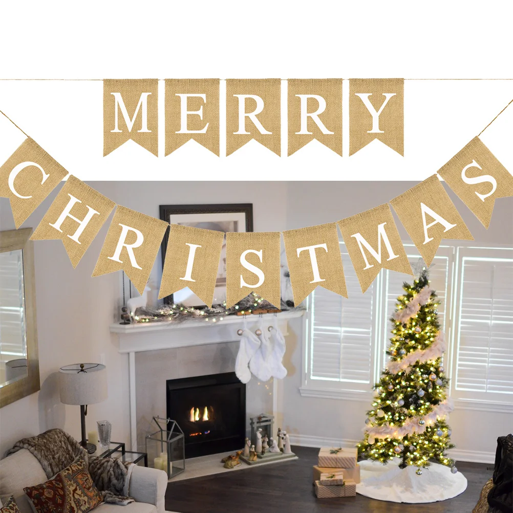 

1 pc Burlap Bunting Merry Christmas Bunting Black Christmas Garland Merry Christmas Banner Merry Christmas Letter Banner
