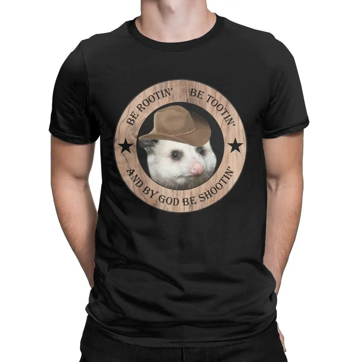 

Rootin Tootin Possum Cowboy T-Shirt Men Live Fast Opossum Funny Pure Cotton Tees Crewneck Short Sleeve T Shirts Summer Clothing