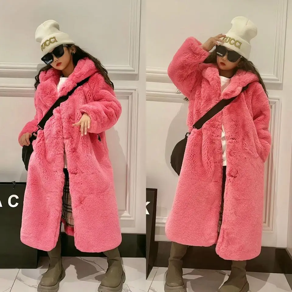 New 2023 Autumn Winter Children Faux Sheep Shearing Coat Kids Girls Thick Casual Jacket Teen Girl Faux Fur Warm Outerwear W79