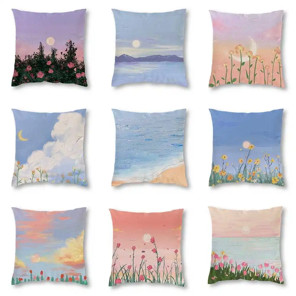 

Floral Oil Painting Pattern Pillowcase Flower Photo Pillowcase Car Seat Cushion Cover Home Decor Pillowcase