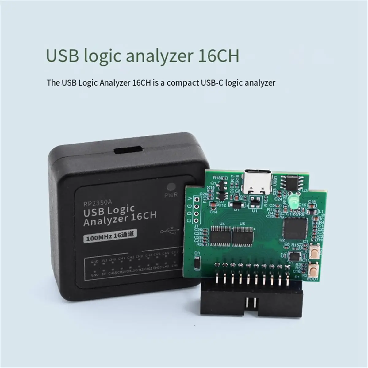 Фото Логический анализатор USB 16-канальный, USB-C, на базе микроконтроллера RP2350A, для синхронного сбора цифровых сигналов №1