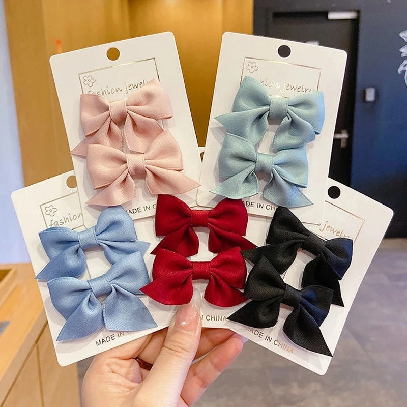 

2 Pcs Summer Solid Bows Hair Clips Set for Girls Cute Sweet Little Printed Flower Hairpins Hair Accessories Baby Children Gifts