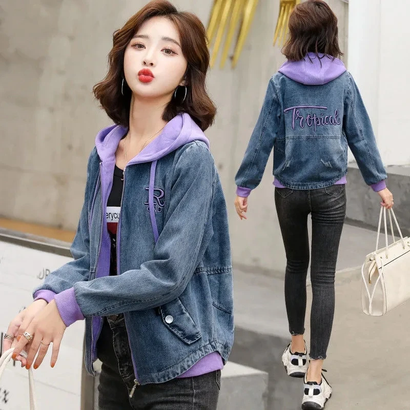 

Spring Women's Short Hooded Jacket Multi-Color Cotton Casual Coat Korean Fashion High Street Loose Long-Sleeved Top