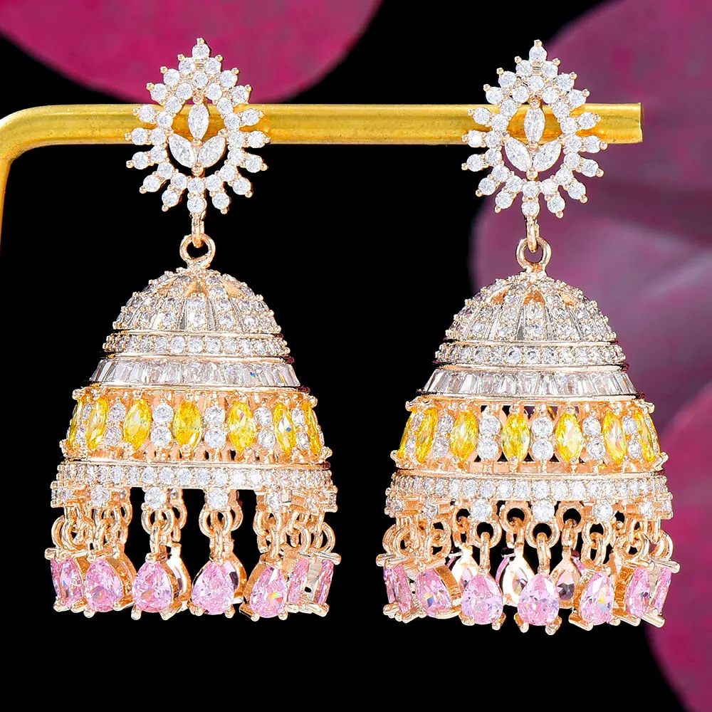 

GODKI New Indian Kundan Drop Earrings For Women Wedding Miami Prong Cuban Chain Link Cubic Zircon CZ Earrings Set Hip Hop Chains