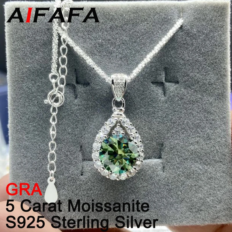 

AIFAFA 5 Carat Green White Moissanite Necklaces Pendant S925 Silver Pass Diamond Test for Women Elegant Jewelry