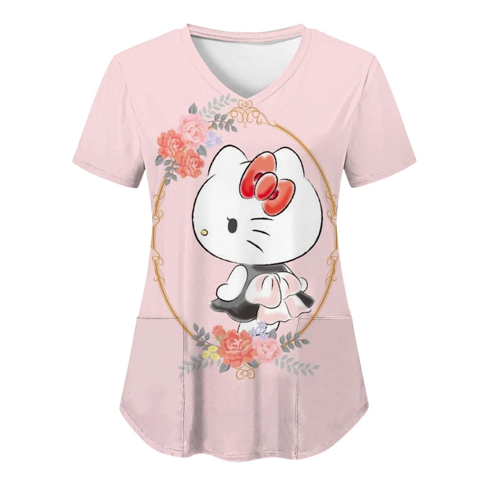 Женский топ с коротким рукавом принтом Hello Kitty униформа медсестры V-образным