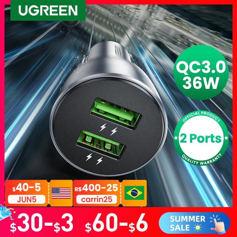 

UGREEN Car Charger Quick 3.0 Charge USB QC 3.0 Car Charging Fast Charger for Samsung Xiaomi Mobile Phone Car USB Charger