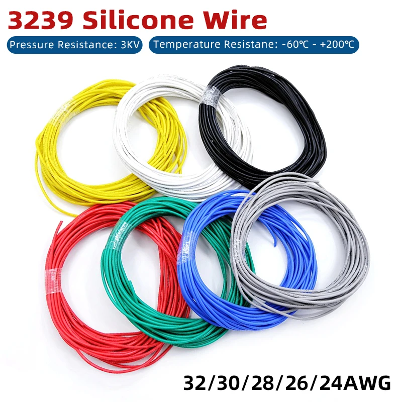 Фото Медный провод, мягкий силикон, 32 30, 28, 26, 24 AWG, UL3239, изолированный, 3 кВ, гибкий электронный кабель для светодиодного освещения «сделай сам» №1