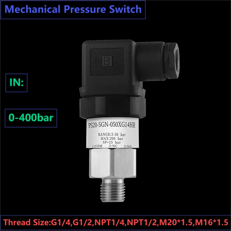 Реле давления M20*1 5 G1/4 G1/2 NPT1/4 Регулируемая диафрагма 0-400 бар Механический