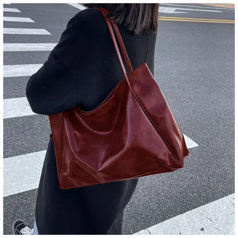 

Bucket Capacity Pouch Leather Bag Fashion Bag Women Crossbody Portable Bag Large Pu Bag Underarm Retro Casual Shoulder Tote Soft
