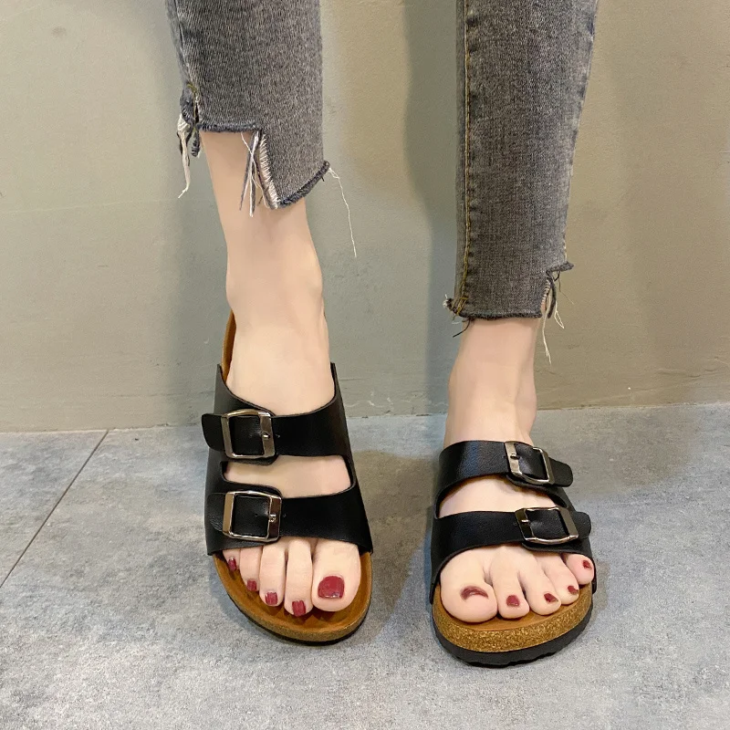 2023 Cork Woven Thick-soled Slippers  Non-slip Fashion Thick-soled Wedge Slippers Waterproof Platform Women's Shoes