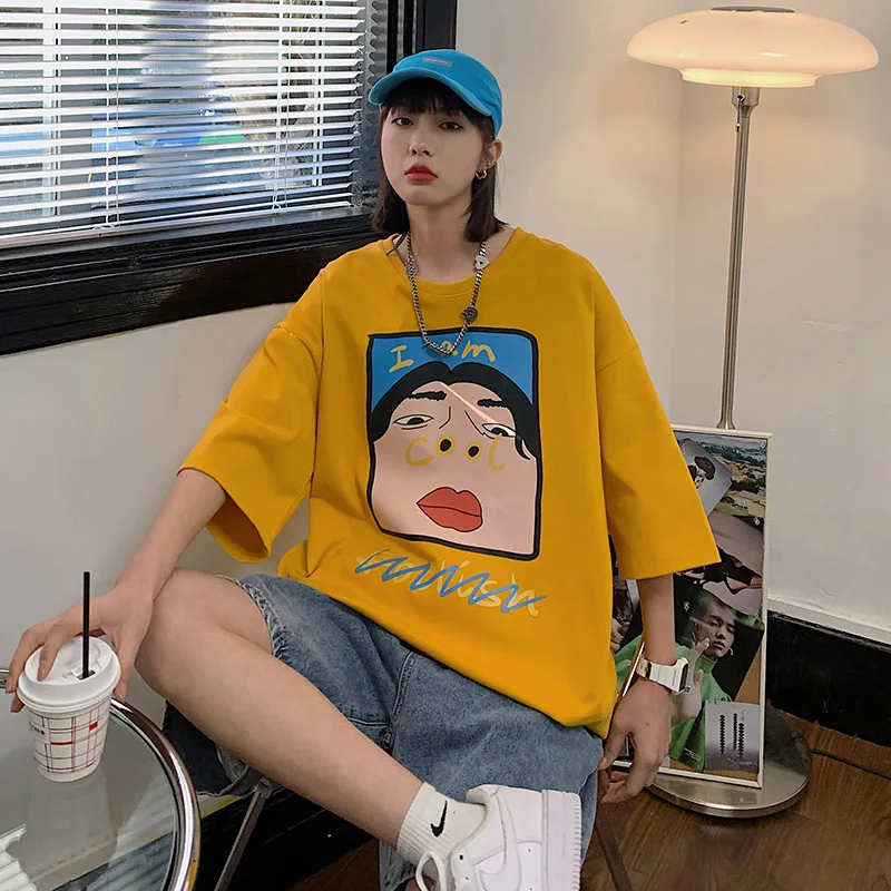 

Белая футболка с надписью I Am Cool в стиле Харадзюку, Женская креативная футболка в Корейском стиле, модная черная футболка с рисунком