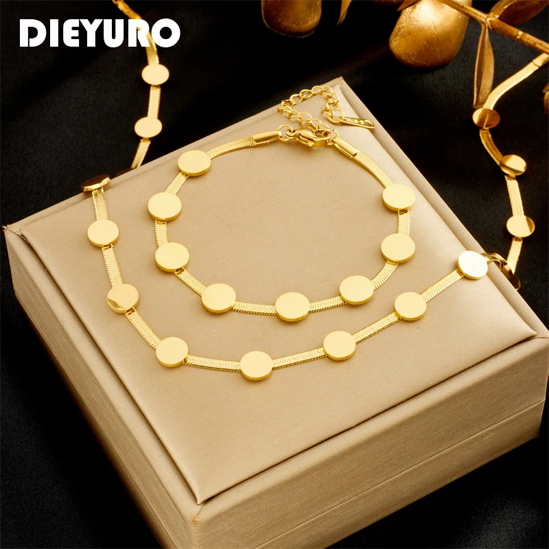 Набор украшений из нержавеющей стали Dieyuro 316L для женщин модный золотой цвет с