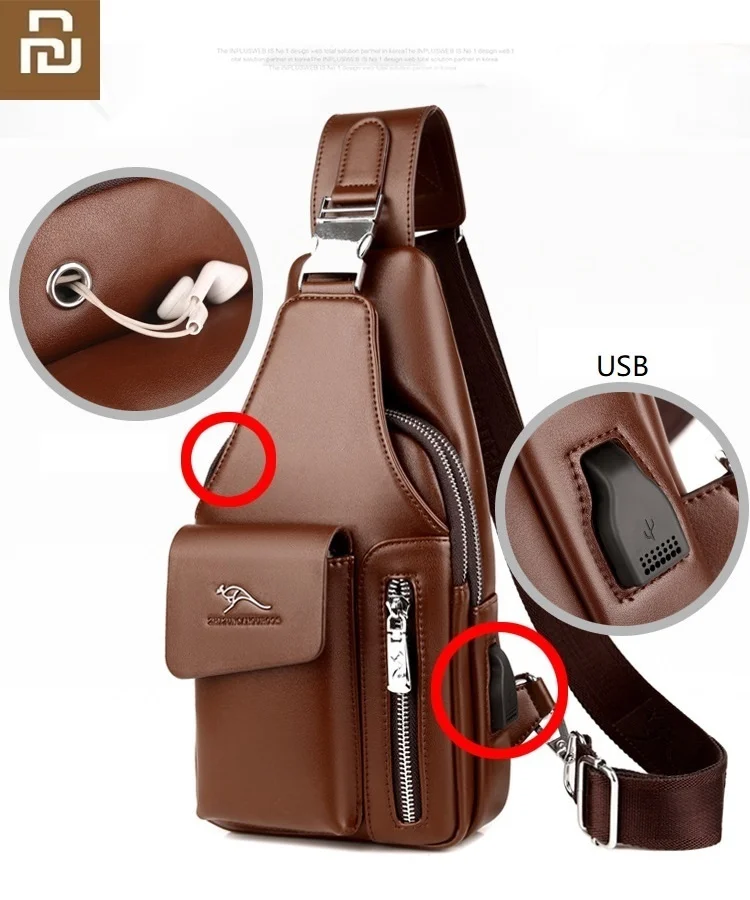 

Luxury Men Ch Bag Shoulder Messenger Bag Casual Cowhide Leather Large Capacity USB Charging Crossbody Package