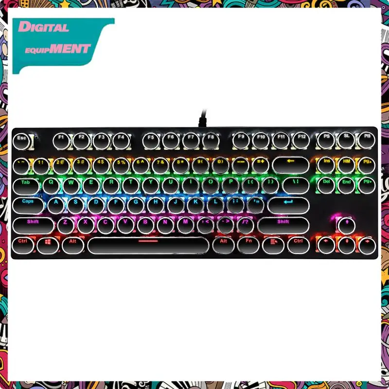 

Проводная Usb-клавиатура с 7-цветной подсветкой, мультимедийная функциональная клавиша «подключи и работай по оси», настоящая механическая клавиатура из АБС, 87 клавиш для офиса