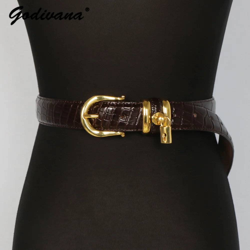 Fashion Corset Cummerbunds Genuine Leather Small Lock All-Match Decorative Skirt Coat Jeans Waistband Girdle Belts For Girls