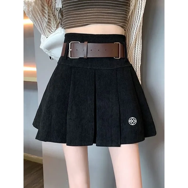 

high waist golf female, luxury belt miniskirt, autumn clothing, 2023