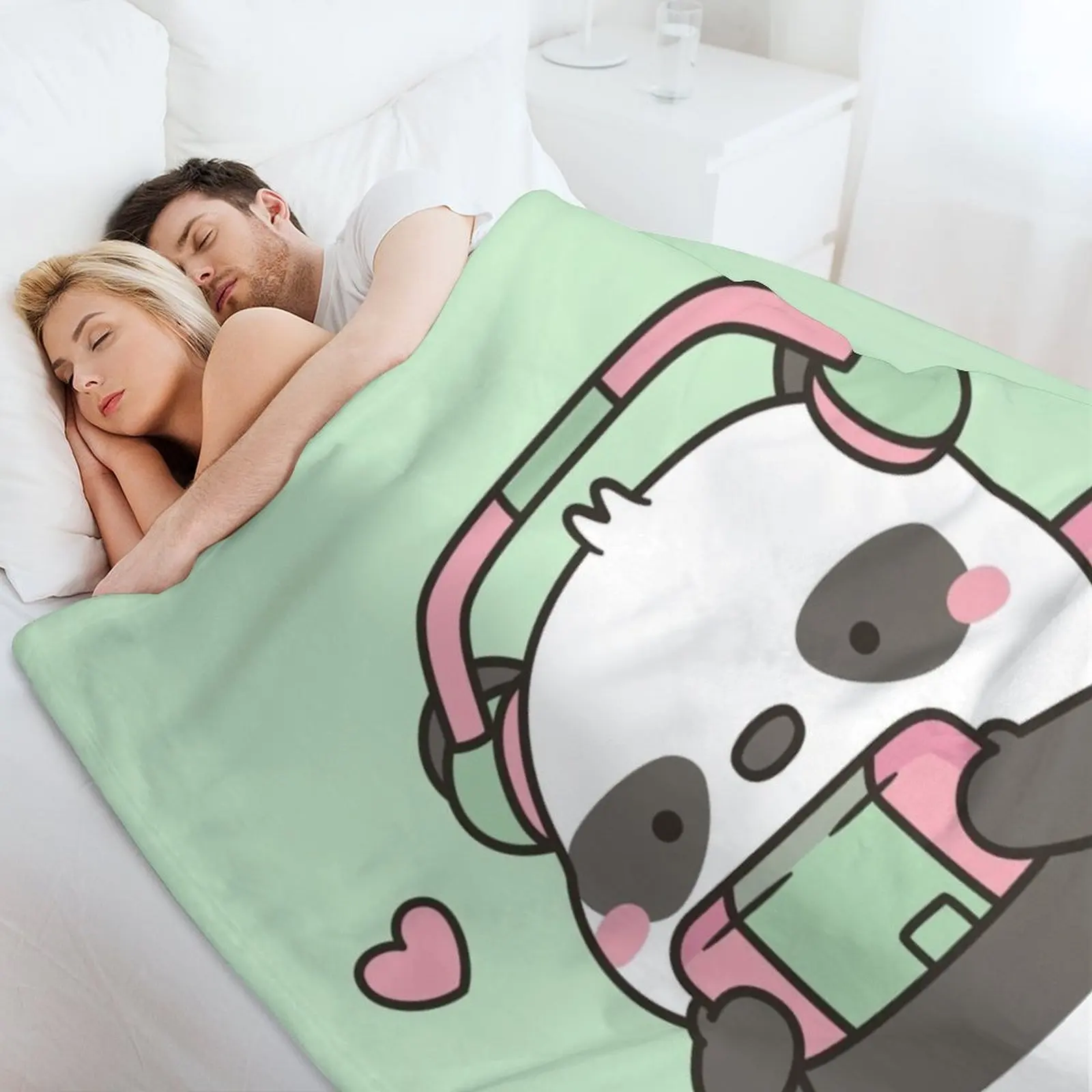 Милая маленькая панда-геймер с наушниками пледы декоративные кровати аниме