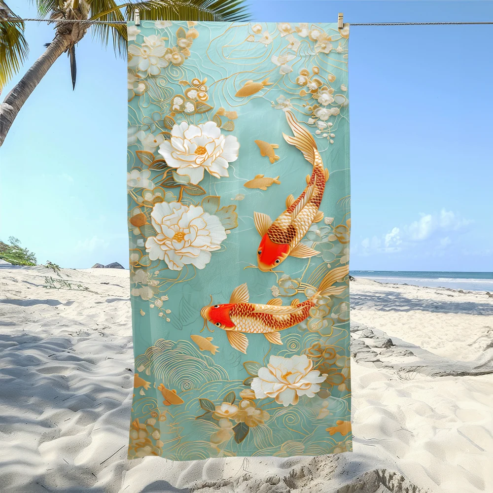 

Пляжное полотенце с цветочным рисунком и узором кои: Relax by the Sea in Style Подходит для полотенец, банных полотенец, пляжных полотенец.