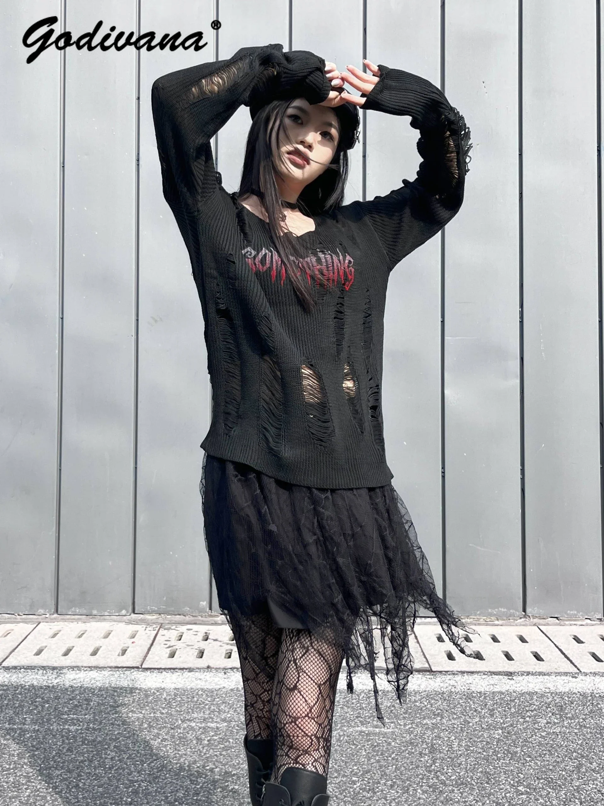 Оригинальный темный готический рок-весенний женский крутой рваный топ Subculture Y2K