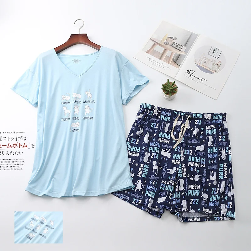 Women's Pajamas Set Cartoon Short Sleeve Tops Long Pants 2Piece/Set Casual Pyjama Big Size Mom Homewear Cozy Plus Sleepwear