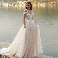 a line sweetheart neck tulle appliques wedding dress shoulder straps open backless sweep train bridal gown custom made