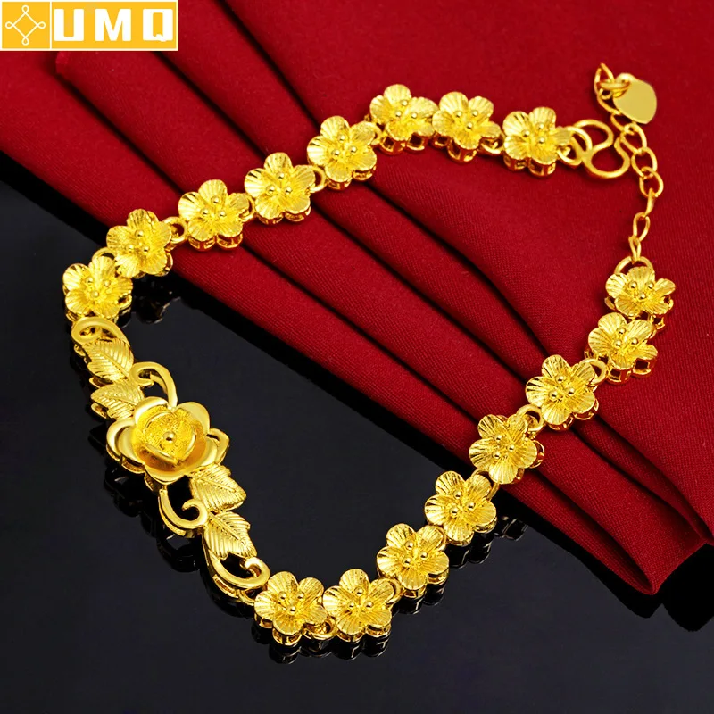 

Fine Jewelry Women 18k Gold Bohemia Anniversary Chain & Link Bracelets Yellow Gold Flower Resizable Luxury Charm Bracelet Women