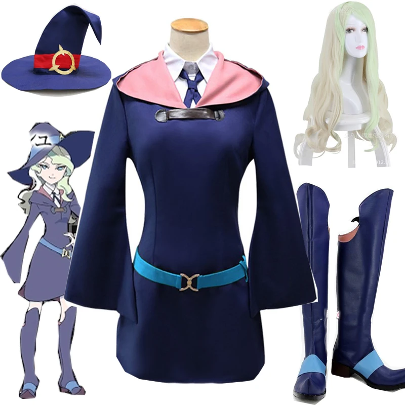 Little Witch Academia Academy Diana Cavendish Anime Cosplay Costumes Dress Uniform Hat Cosplay Shoes Wigs For Women Halloween