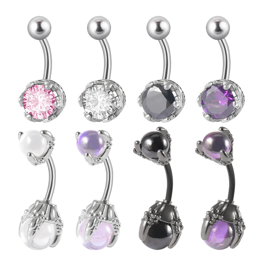 

1PC 14G Belly Button Rings Surgical Stainless Steel Round Cubic Zirconia Navel Barbell Stud Body Piercing