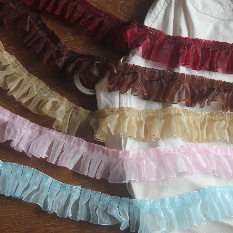 Плиссированная кружевная отделка из органзы аппликация ленточной ткани