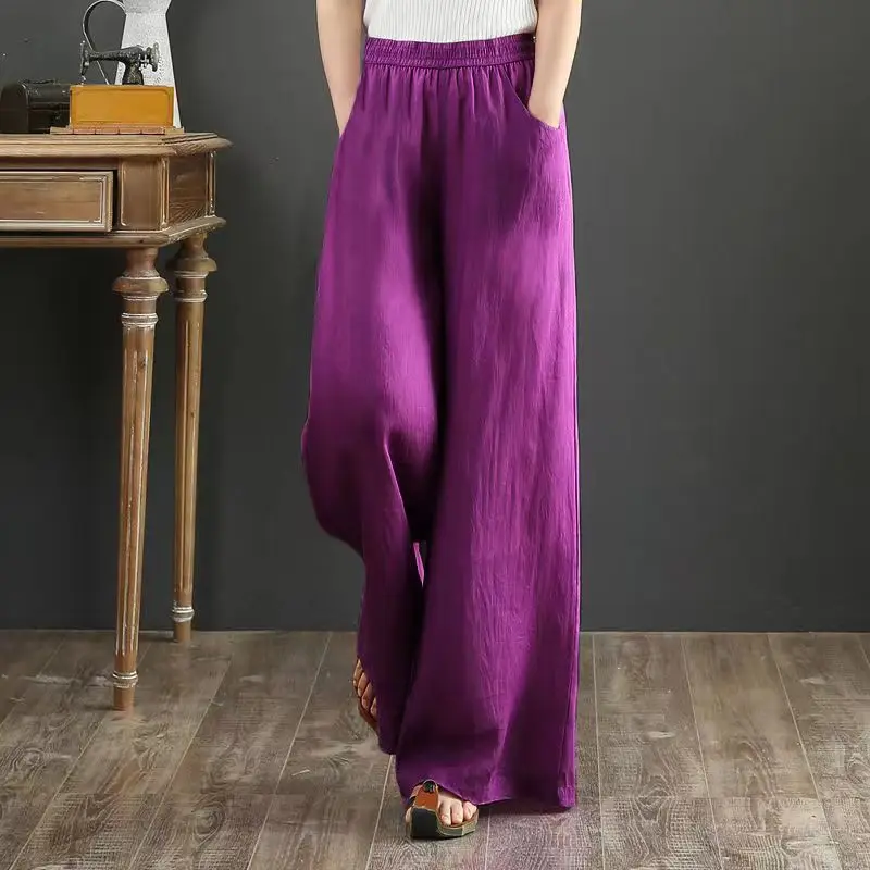 New Linen Wide-leg Pants Women's Drawstring Oversize Wide-leg Pants Woman Pants Streetwear Women Drawstring Sweatpants Pants