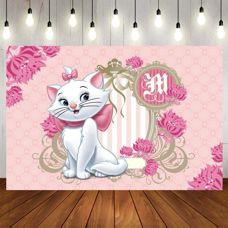 2022 Hot Disney Marie Aristocats Backdrop Marie Cat Baby Shower Girl Birthday Party Vinyl Photography Background Photo Wall