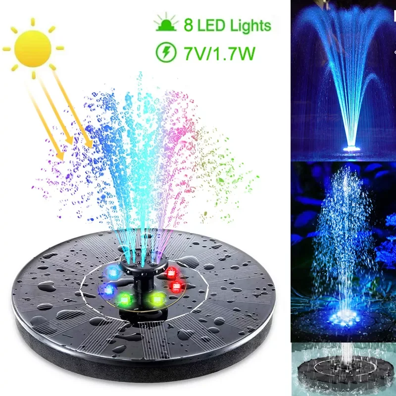 

Floating Spary Fountain Bird Bath with LED Light Outdoor Pond Waterfall Garden Decoration Solar Fountain with 6 Sprinklers