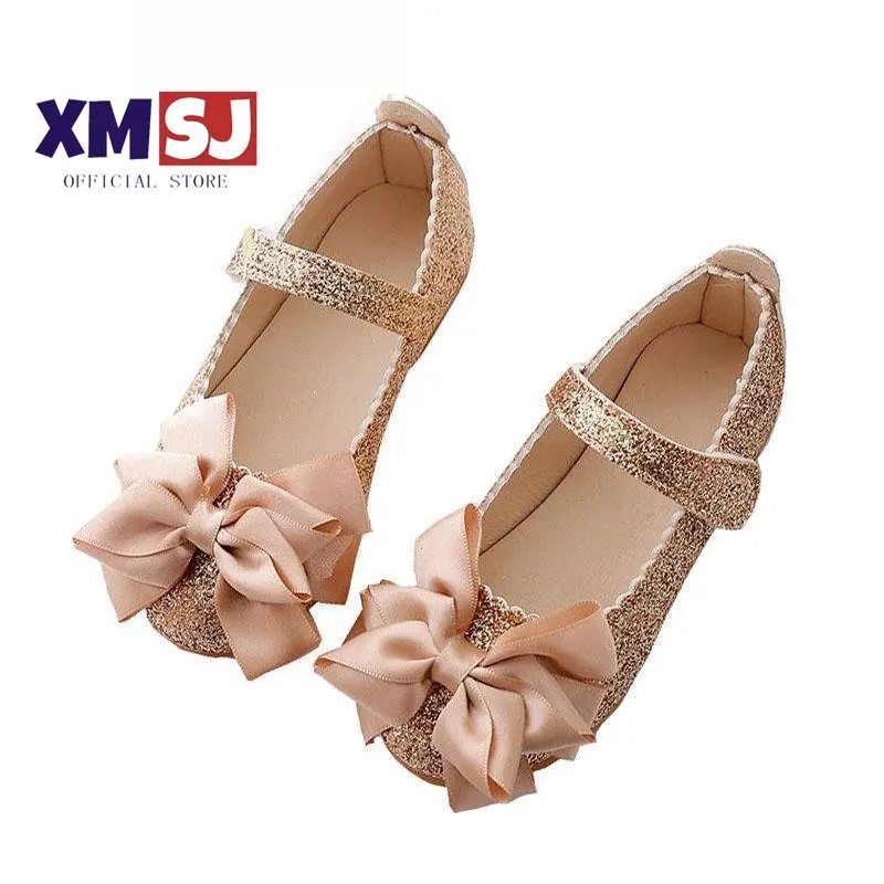 2023 Spring New Girls Leather Shoes For Kids Fashion Princess Sequins Bowknot Dress Shoes For Girls School Party Wedding Shoes