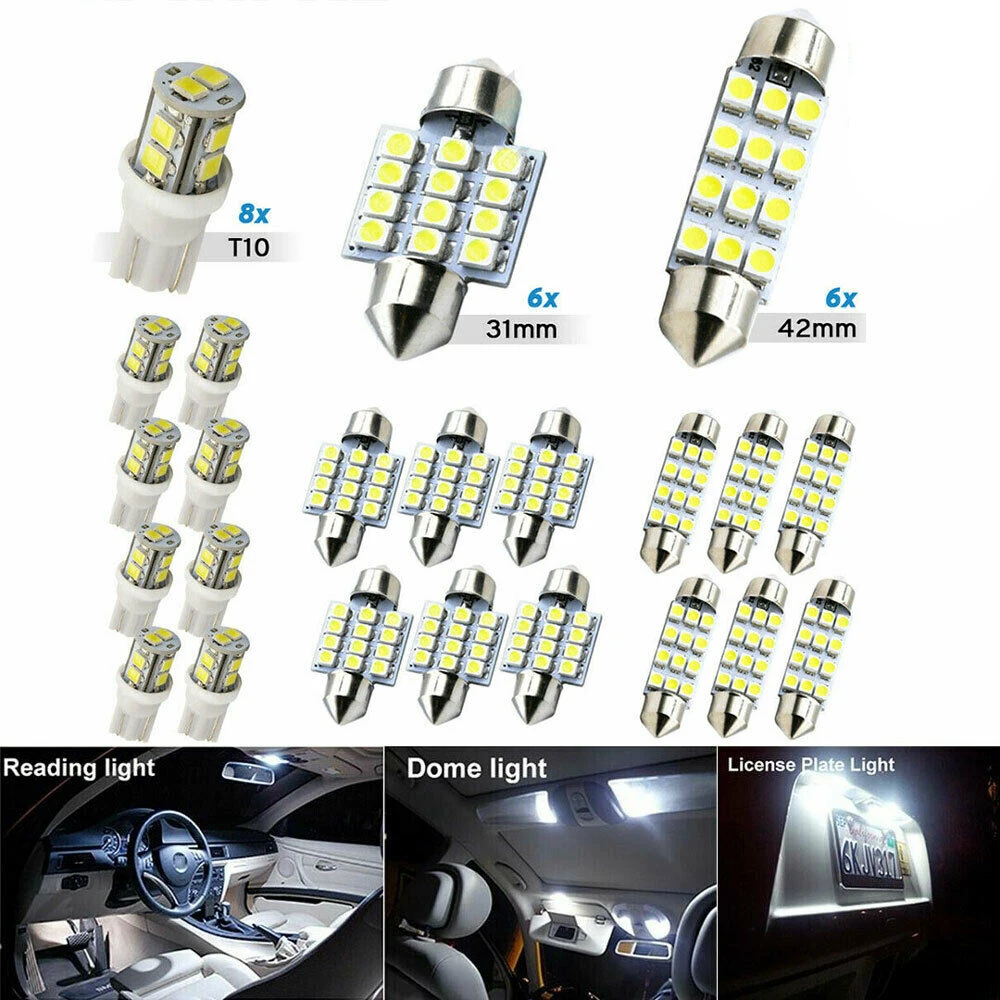 20 Pcs 6000K 10W Auto Car Interior LED Light Bulbs Kit License Plate Mixed Lamp Dome Light Parking Trunk Lamp Ultra Bright
