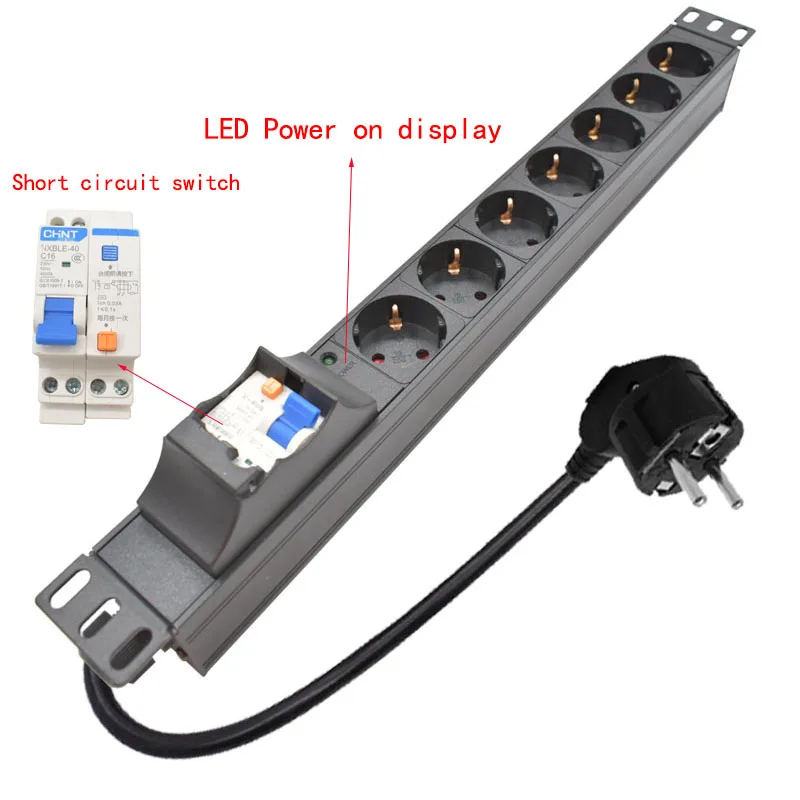 

19 дюймовый PDU SPD Амперметр защита от перегрузки переключатель воздуха модуль переключателя короткого замыкания удлинитель питания выходная коробка ЕС