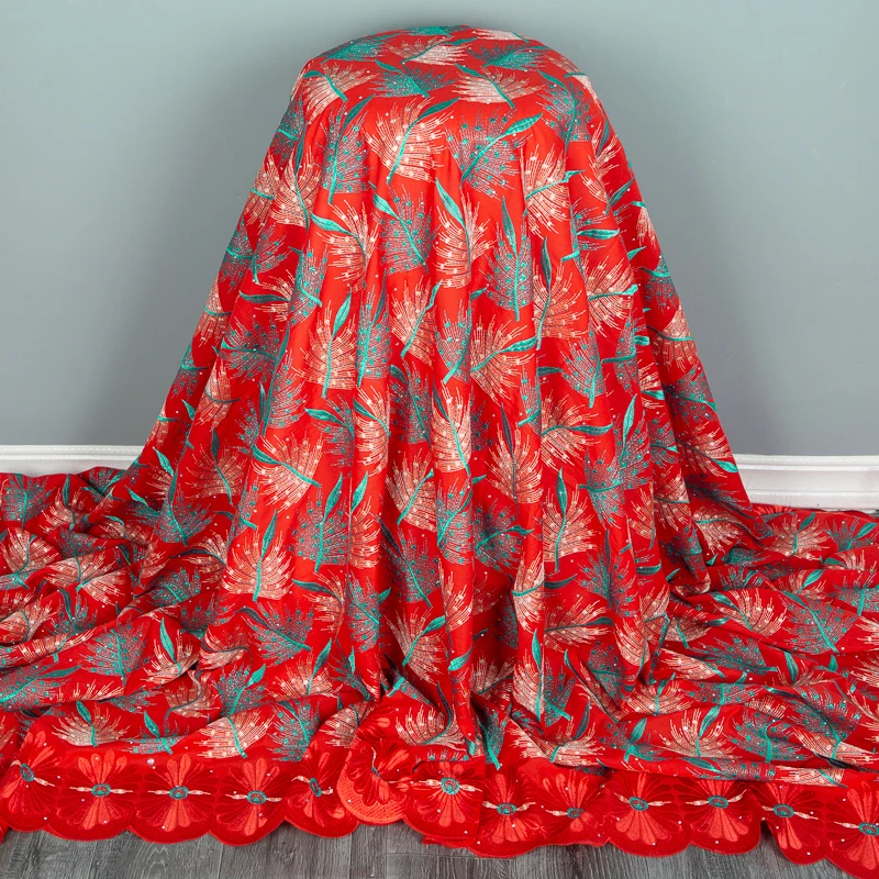 

SJD LACE Red Swiss Cotton Lace Fabric with Crystal 2023 Latest African Embroidery Dry Lace for Luxury Evening Party Dress A3360