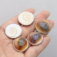 2pc handmade natural freshwater shell charms gold edge round seashell pendants for jewelry making necklace bracelets for women