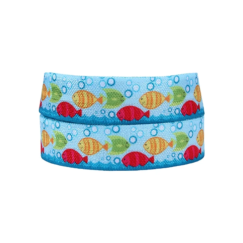 

Summer foe Flora custom printed fold over elastic in fish patterns 5/8" 15mm DIY