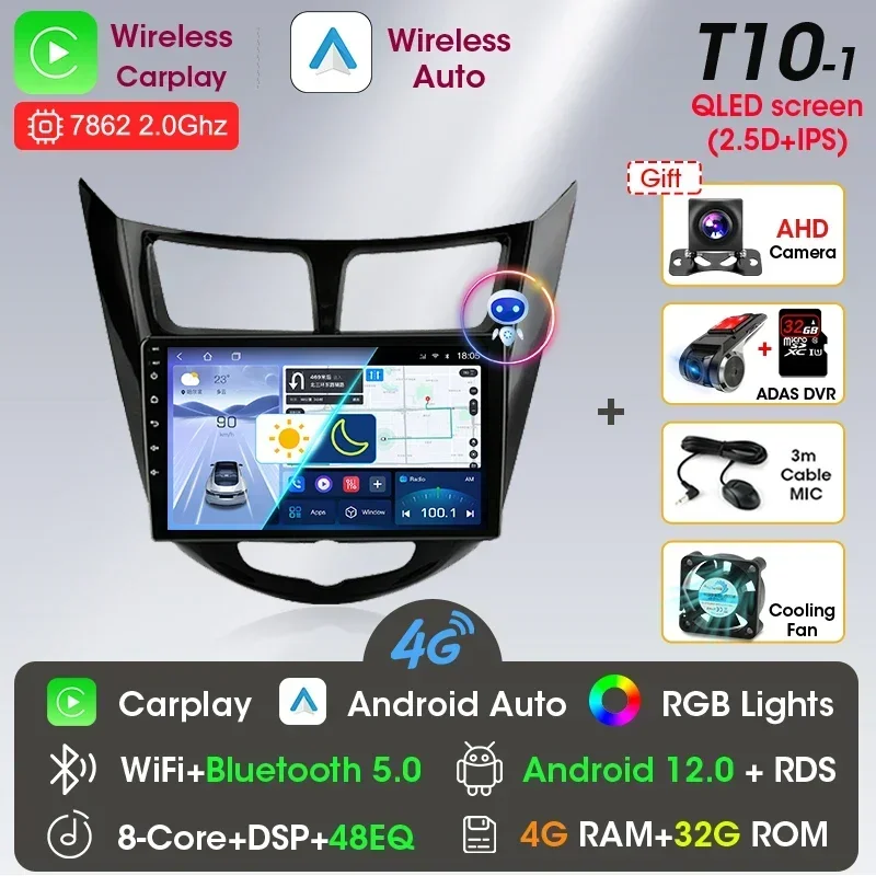 

Srnubi Android 13 Carplay Автомобильный радиоприемник для Hyundai Solaris Verna Accent 1 2010-2016 Мультимедийный плеер 2 Din GPS 4G DVD головное устройство