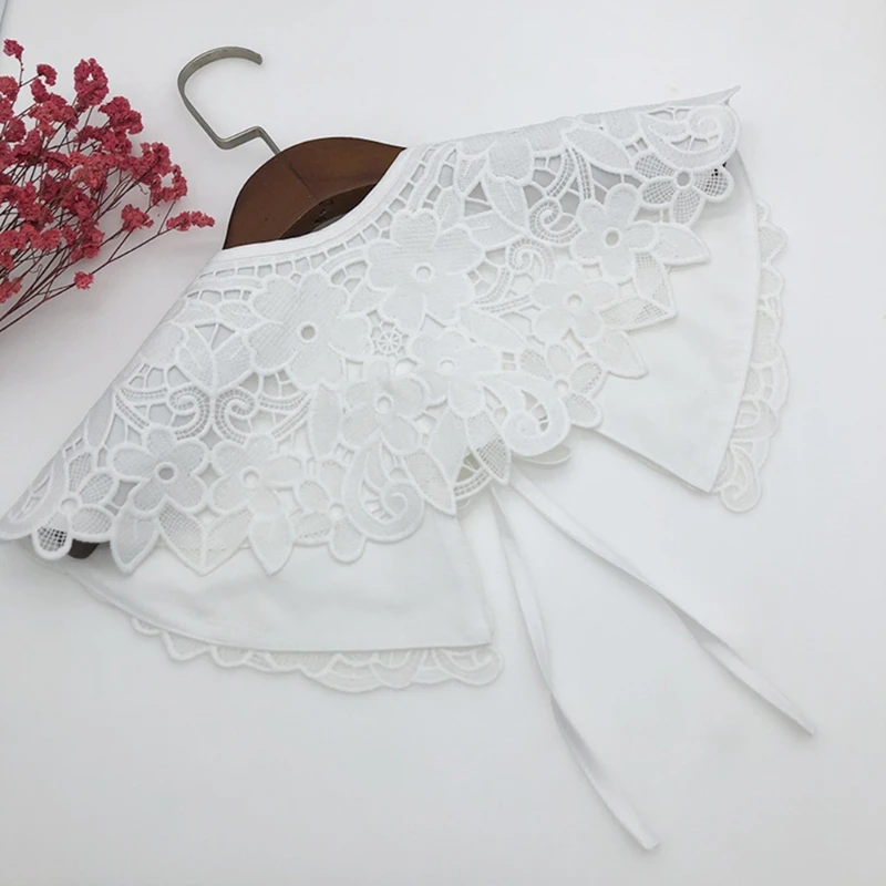 

Korean Style Double Layer Fake Collar Shawl Sweet Embroidery Floral Lace Decorative Necklace Half Shirt Hollow Out Mesh Mini