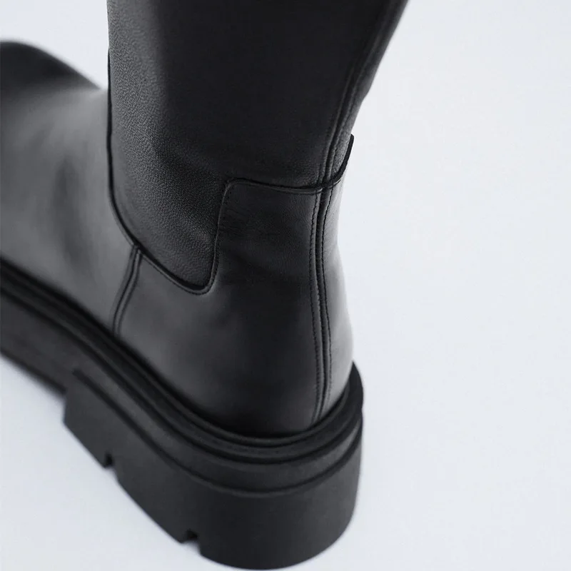 High Boots Women Zipper Leather Shoes 2022 Winter Thick Bottom Platform Ladies Knee High Boots Elegant Fashion Female Footwear