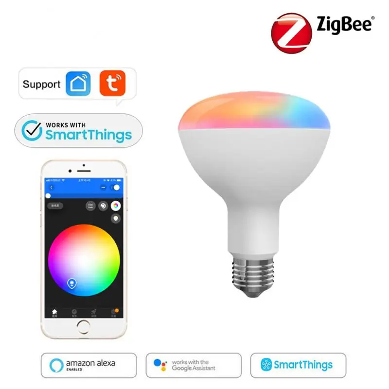 

Умная лампа Tuya Zigbee, светодиодный светильник с дистанционным управлением через приложение Rgbcw, 10 Вт, с таймером, работает с Alexa Echo Plus Google Home Smart Home