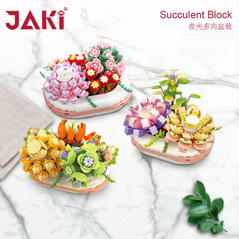 

JAKI dream luminous succulent small potted building blocks plant succulent series indoor ornaments boys and girls gift toys