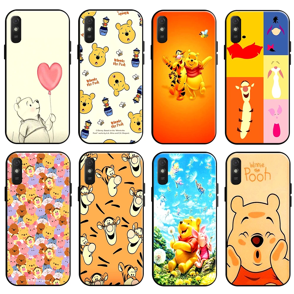 

Cute Cartoon Winnie The Pooh Phone Case For Xiaomi Redmi 9A For Redmi 9AT Case Carcasa Coque Black Back Silicone Cover TPU