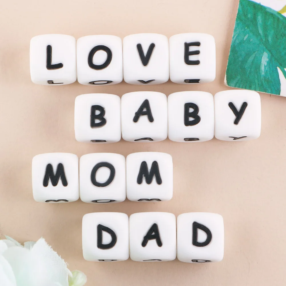 Sunrony 100 Alphabet Silicone Beads 12mm Baby Teeth Beads Chewable Alphabet Beads for Personalized Names DIY Teething