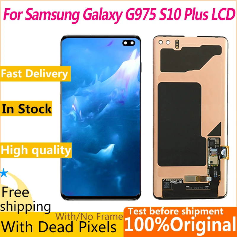 

100% Оригинальный 6,4 ''ЖК-дисплей для SAMSUNG Galaxy S10Plus LCD S10 Plus SM-G9750 G975F с мертвыми пикселями дисплей + сенсорный экран дигитайзер