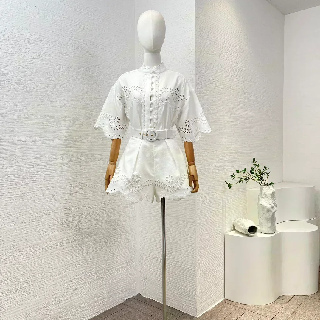 2024 новая высококачественная однотонная белая блузка с короткими рукавами и